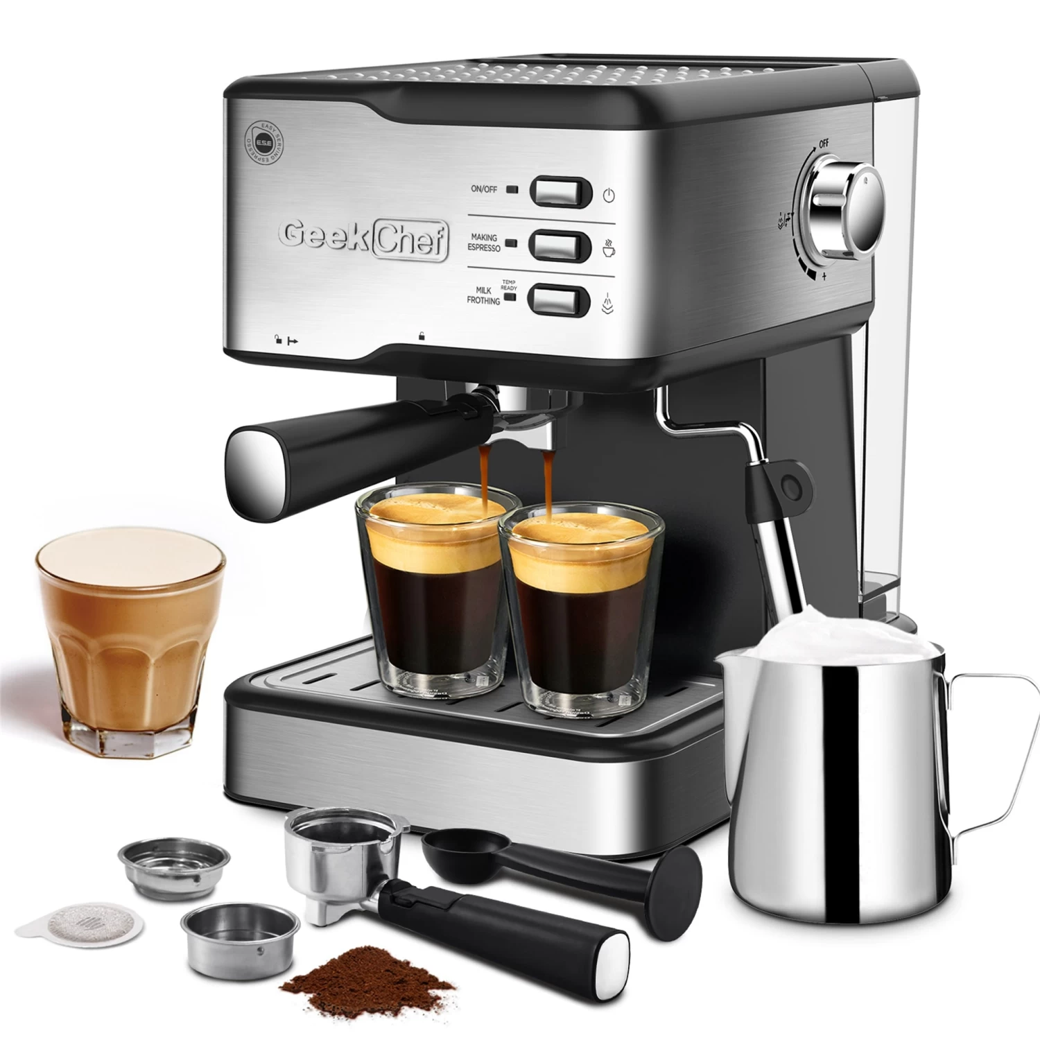 Pump Espresso Machine, W/ Capsules Filter And Milk Frother Steam Wand 4 Pump Espresso Machine, W/ Capsules Filter And Milk Frother Steam Wand - Afbeelding 2