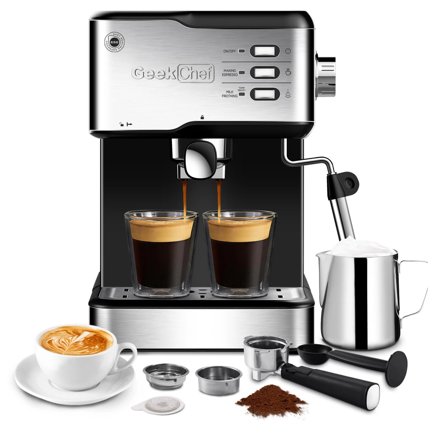 Pump Espresso Machine, W/ Capsules Filter And Milk Frother Steam Wand 6 Pump Espresso Machine, W/ Capsules Filter And Milk Frother Steam Wand - Afbeelding 4