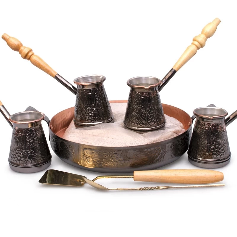 STP Goods Unique Turkish Coffee Pot Cezve Set W/ Hearth & Sand 4 STP Goods Unique Turkish Coffee Pot Cezve Set W/ Hearth & Sand - Afbeelding 2