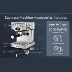 Stainless Steel 20-bar Espresso Machine With Milk Frother For Latte,Cappuccino,1.8L Water Tank -Koffie Kunst Stainless Steel 20 bar Espresso Machine with Milk Frother for Latte2CCappuccino2C1.8L Water Tank 11