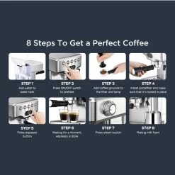 Stainless Steel 20-bar Espresso Machine With Milk Frother For Latte,Cappuccino,1.8L Water Tank -Koffie Kunst Stainless Steel 20 bar Espresso Machine with Milk Frother for Latte2CCappuccino2C1.8L Water Tank 9