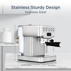 Stainless Steel Espresso Machine With Milk Frother -Koffie Kunst Stainless Steel Espresso Machine with Milk Frother 2