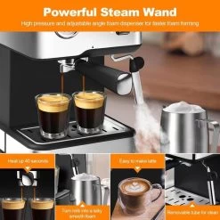 Koffie Kunst -Koffie Kunst Stainless Steel Espresso Machine with Pressure Gauge and Milk Frother Steam Wand2C 1.5L Water Tank 1
