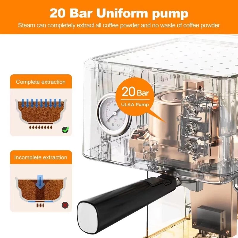 Stainless Steel Espresso Machine With Pressure Gauge And Milk Frother Steam Wand, 1.5L Water Tank 8 Stainless Steel Espresso Machine With Pressure Gauge And Milk Frother Steam Wand, 1.5L Water Tank - Afbeelding 6