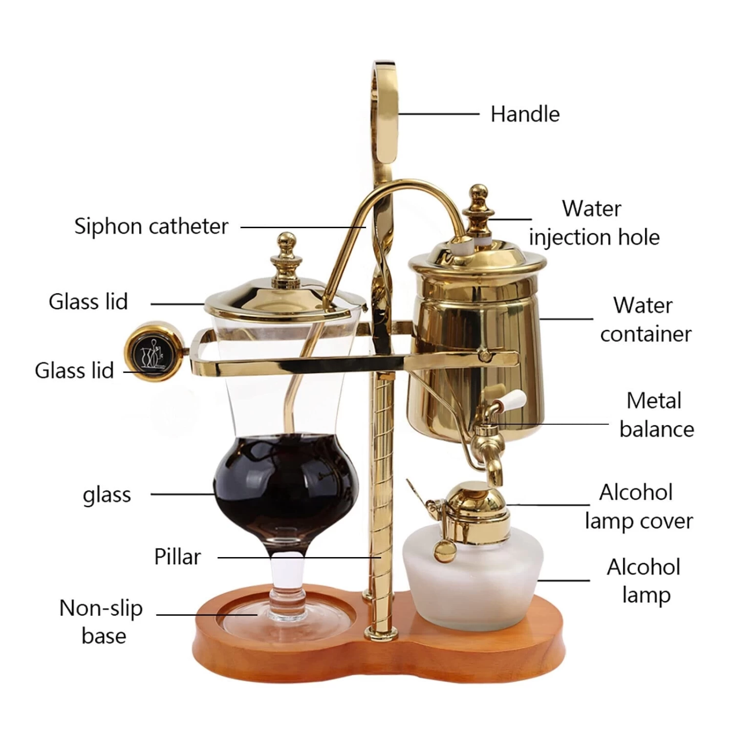Syphon Coffee Maker, Siphon Brewer Siphon Brewer Golden 15OZ Capacity 6 Syphon Coffee Maker, Siphon Brewer Siphon Brewer Golden 15OZ Capacity - Afbeelding 4